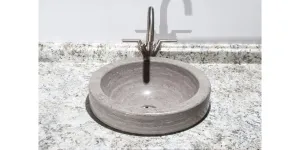16" Gray Marble Round Drop In Bathroom Sink