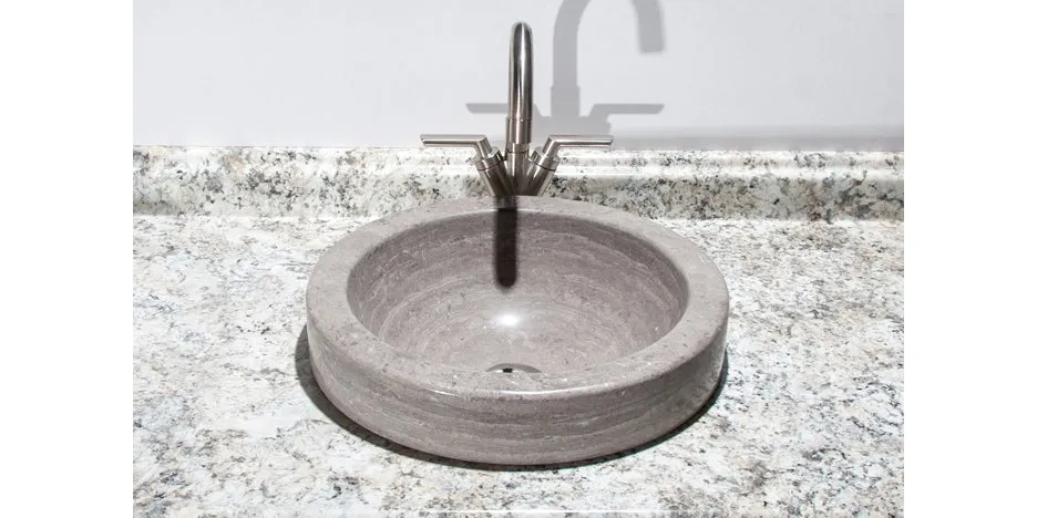 16" Gray Marble Round Drop In Bathroom Sink