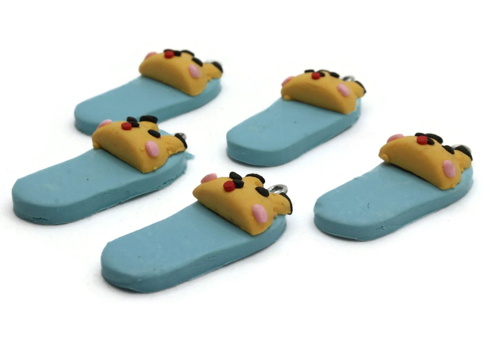 5 34mm Sky Blue Bunny Rabbit Slipper Polymer Clay Miniature Charms