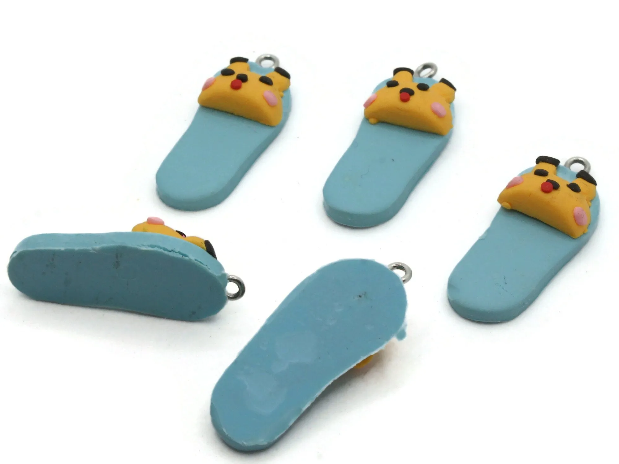 5 34mm Sky Blue Bunny Rabbit Slipper Polymer Clay Miniature Charms