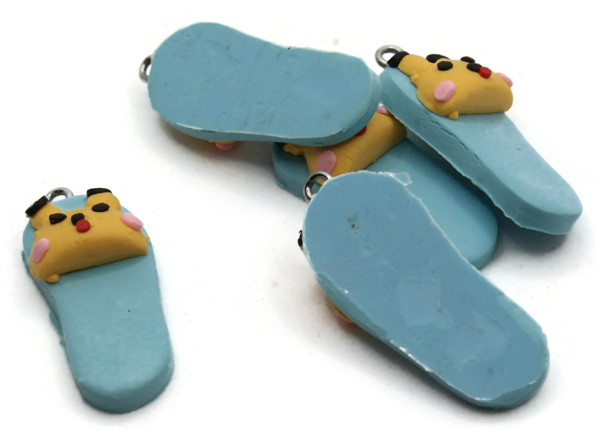 5 34mm Sky Blue Bunny Rabbit Slipper Polymer Clay Miniature Charms