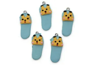 5 34mm Sky Blue Bunny Rabbit Slipper Polymer Clay Miniature Charms