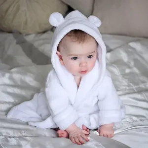 Baby Dressing Gown with Cute Ears - White