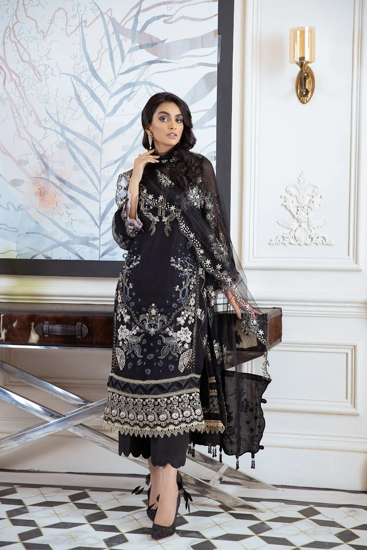 Black Kameez Salwar with Delicate Embroidery #PF390