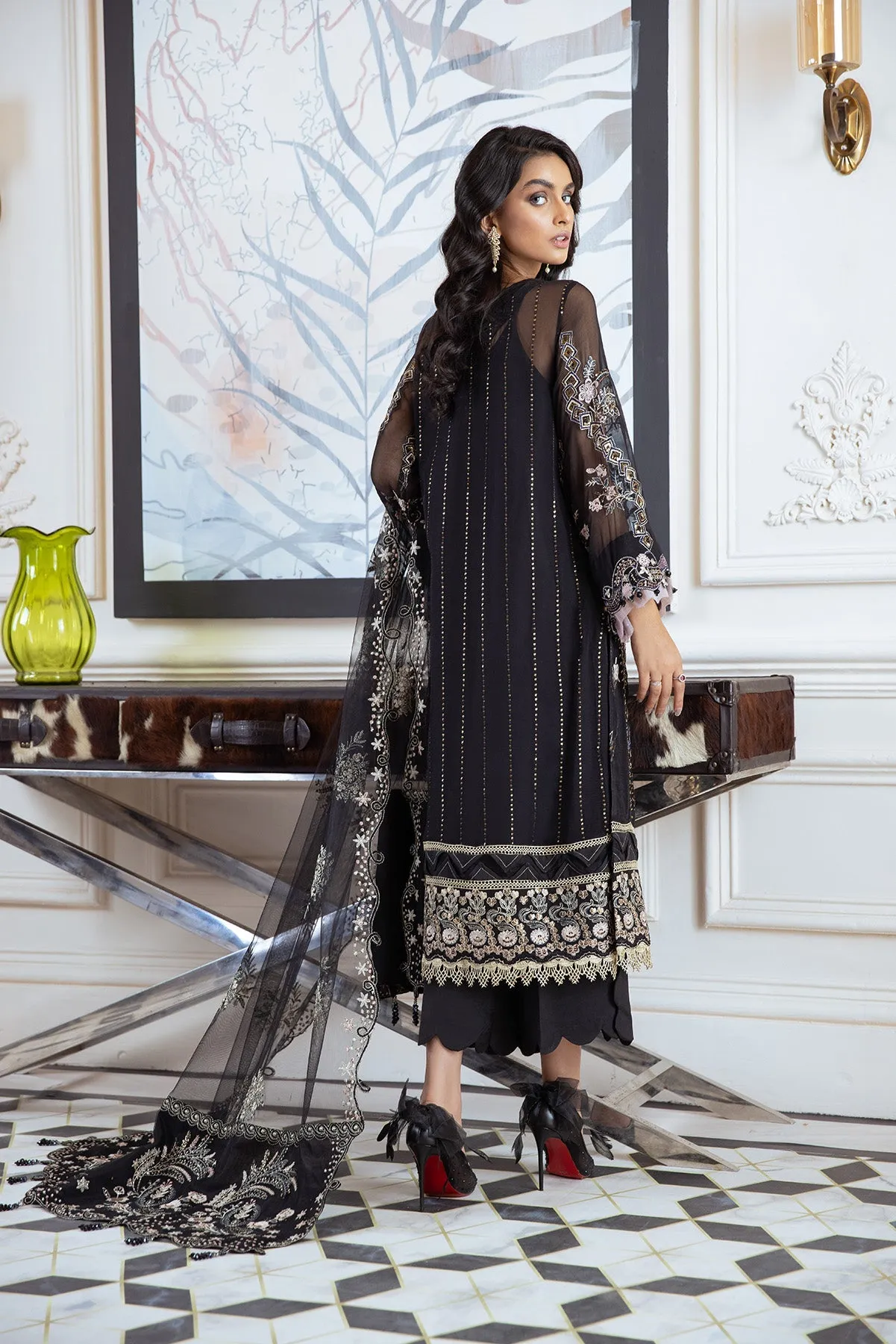 Black Kameez Salwar with Delicate Embroidery #PF390
