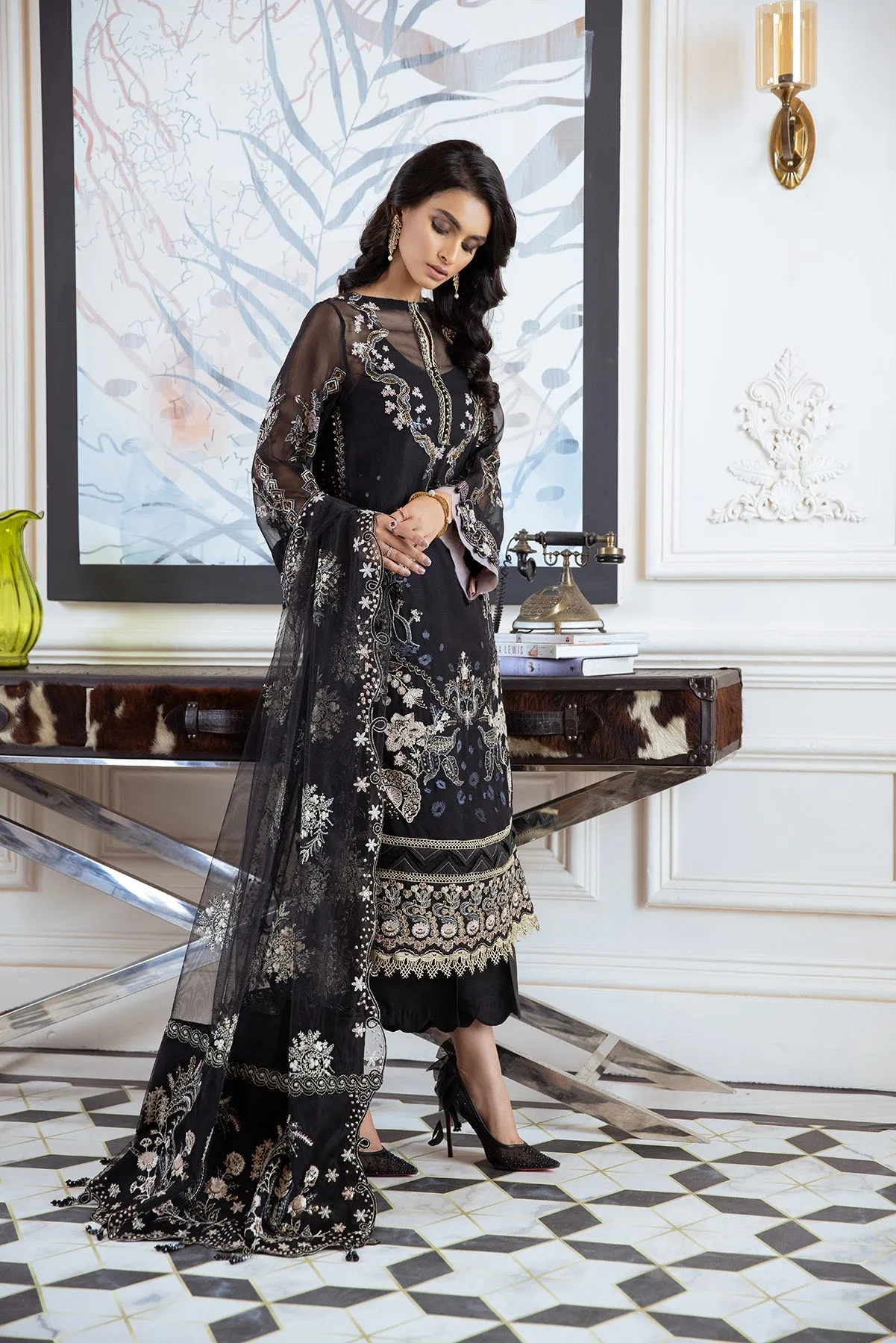 Black Kameez Salwar with Delicate Embroidery #PF390