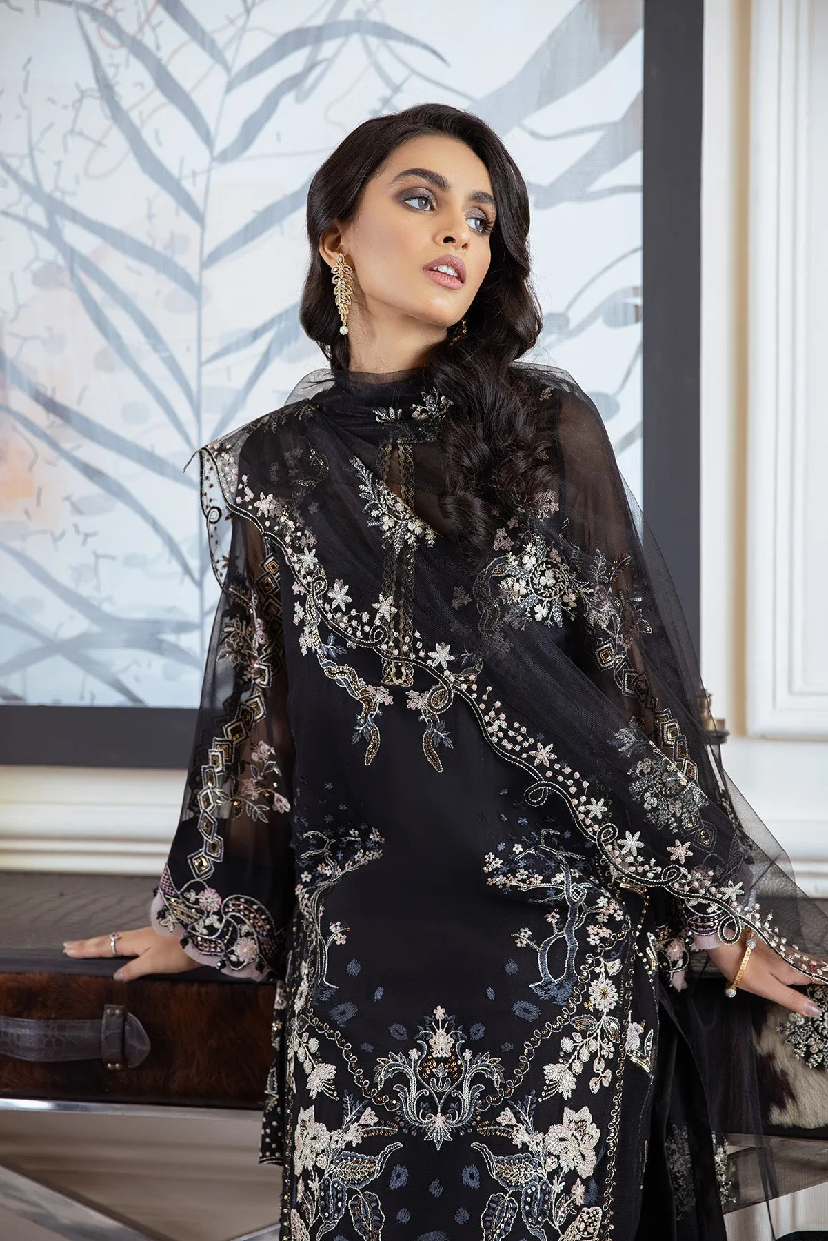 Black Kameez Salwar with Delicate Embroidery #PF390
