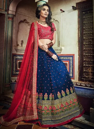 Blue And Red Designer Wedding Lehenga Choli