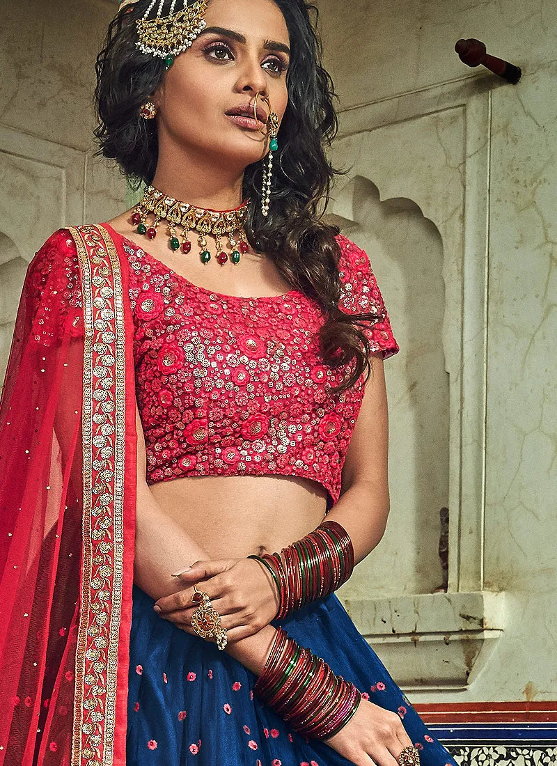 Blue And Red Designer Wedding Lehenga Choli