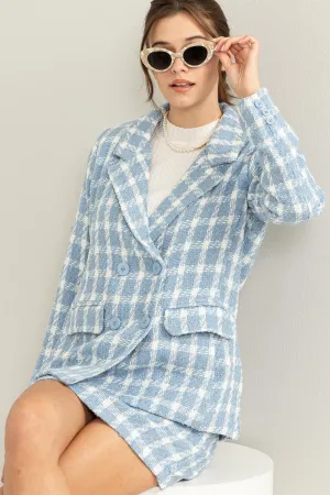Blue Feeling Myself Checkered Double-Button Blazer