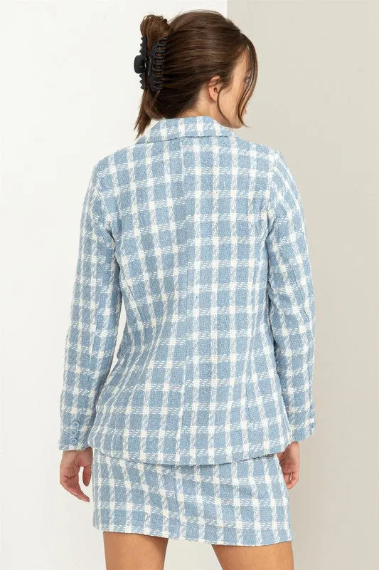 Blue Feeling Myself Checkered Double-Button Blazer