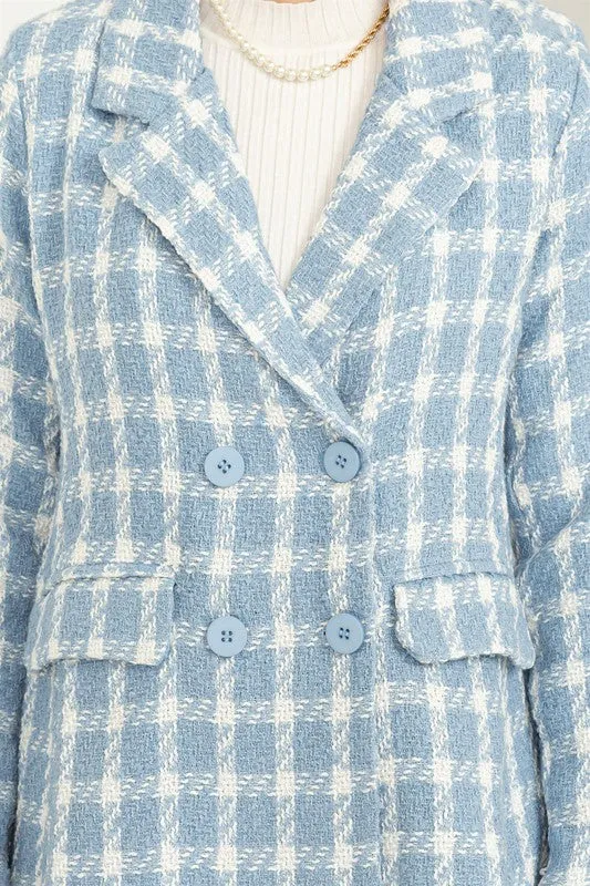 Blue Feeling Myself Checkered Double-Button Blazer