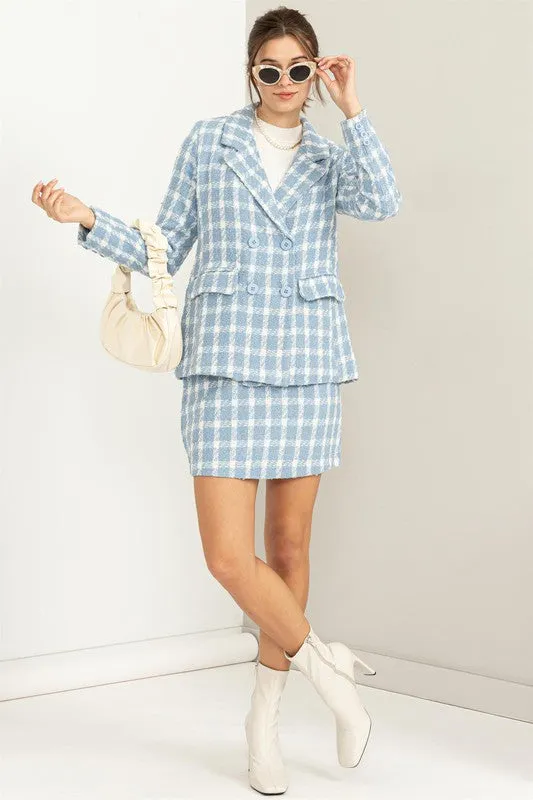 Blue Feeling Myself Checkered Double-Button Blazer