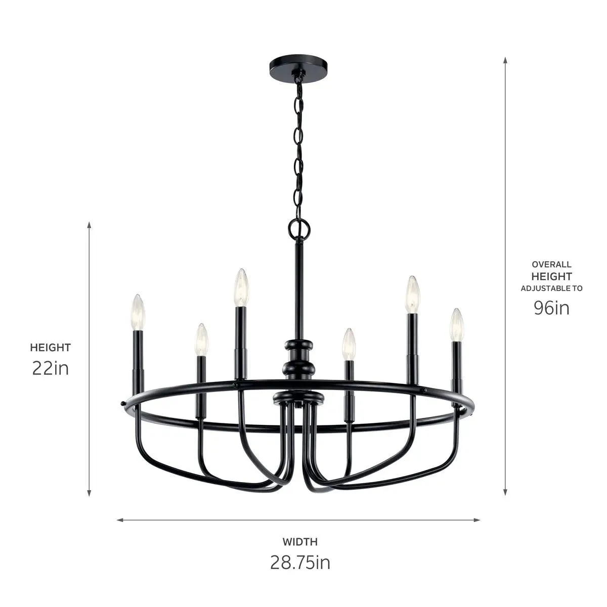 Capitol Hill 29" 6-Light Chandelier 1-Tier, Black Finish