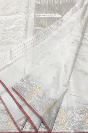 Chic Off White Chanderi Silk Saree - Handloom Elegance
