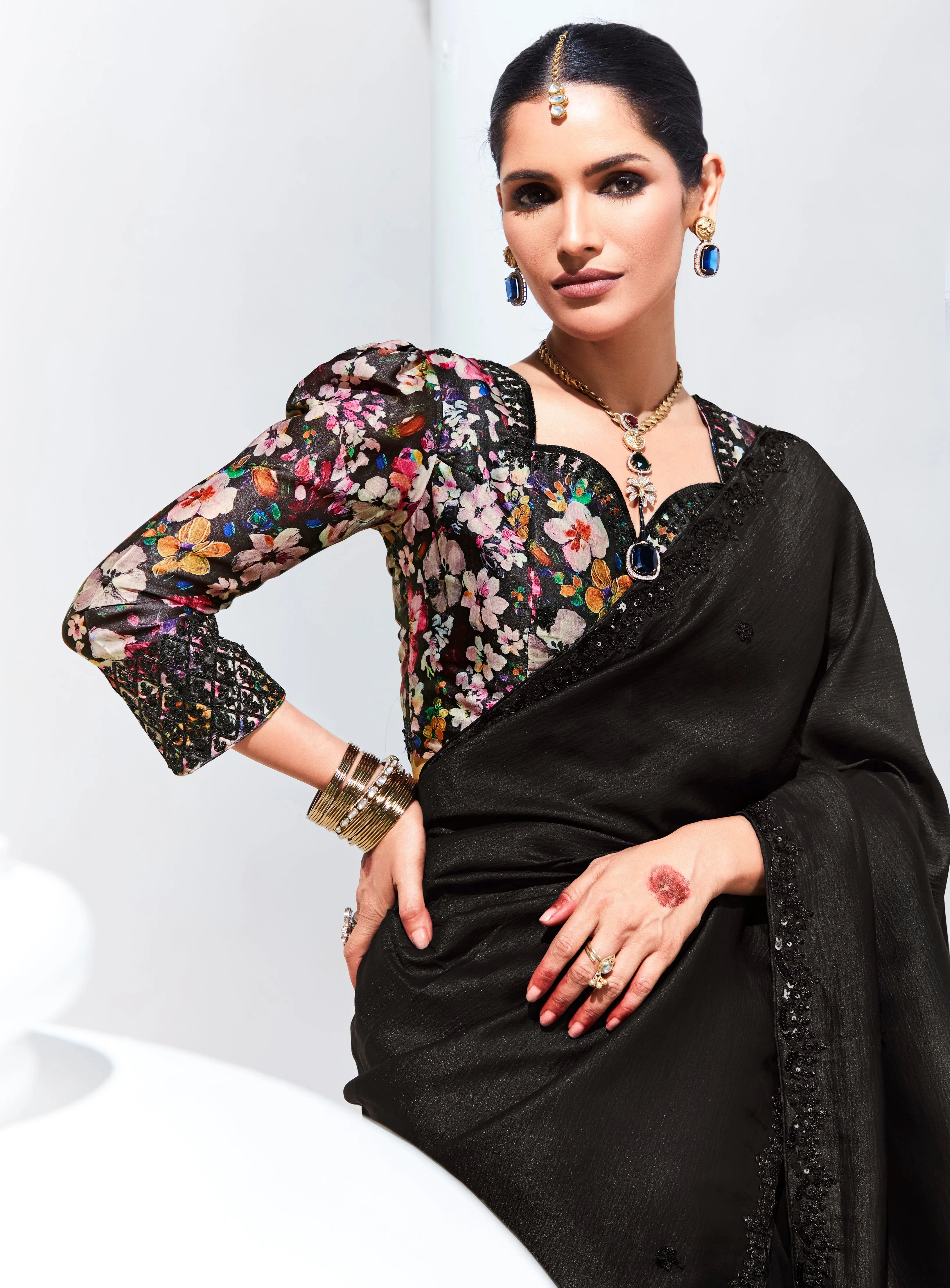 Elegant Black Sequined Embroidered Saree