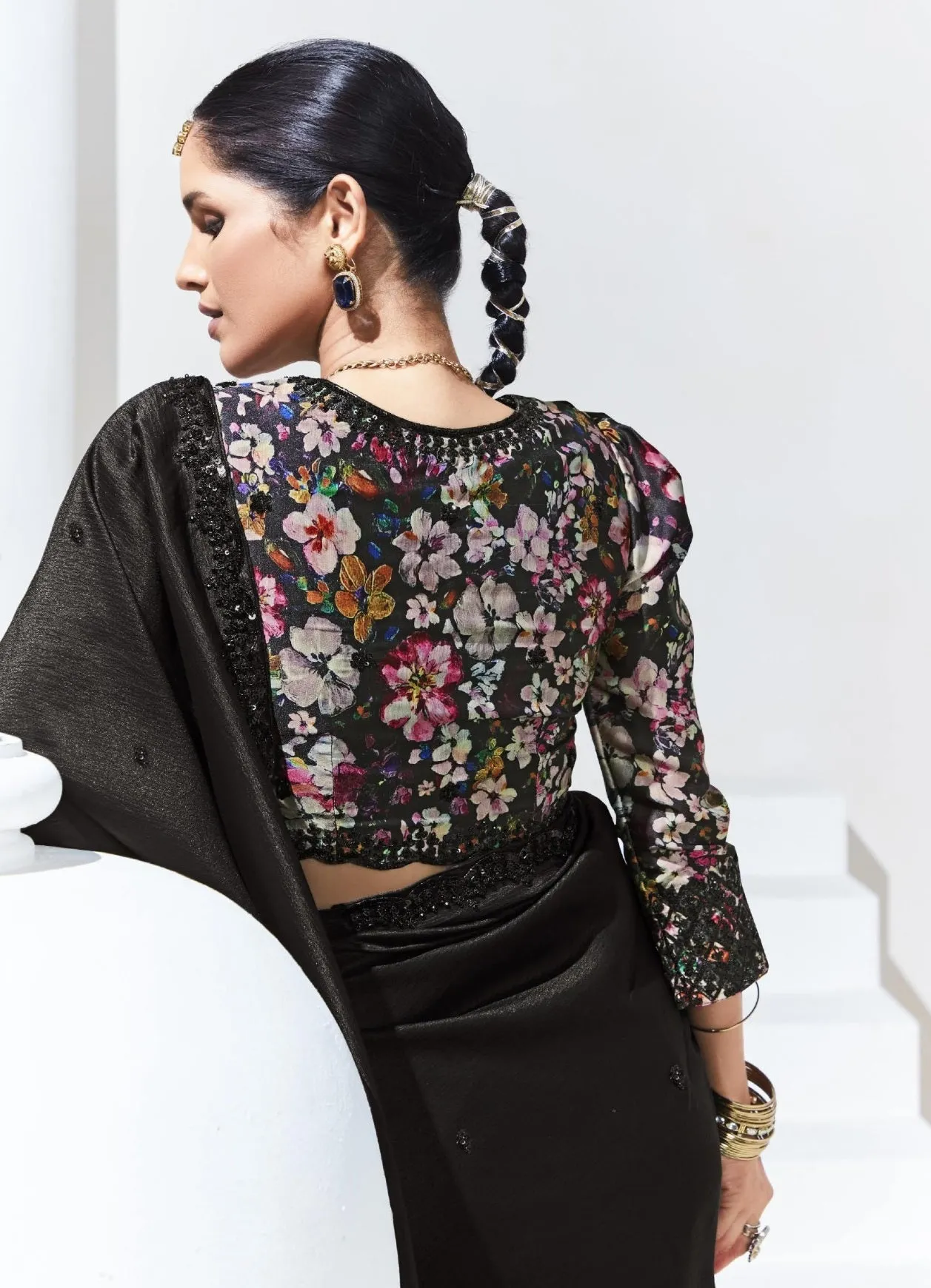 Elegant Black Sequined Embroidered Saree