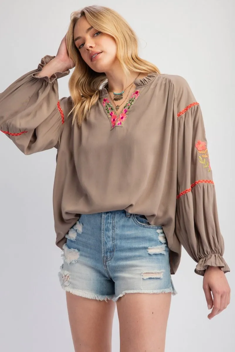 Embroidered Challis Blouse