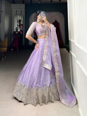 Lavender Burberry Silk Embroidered Lehenga Choli