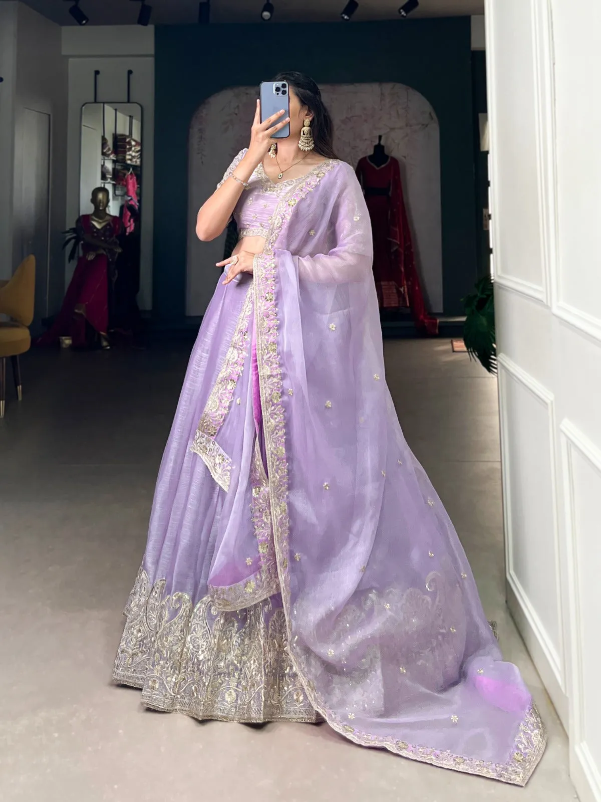 Lavender Burberry Silk Embroidered Lehenga Choli