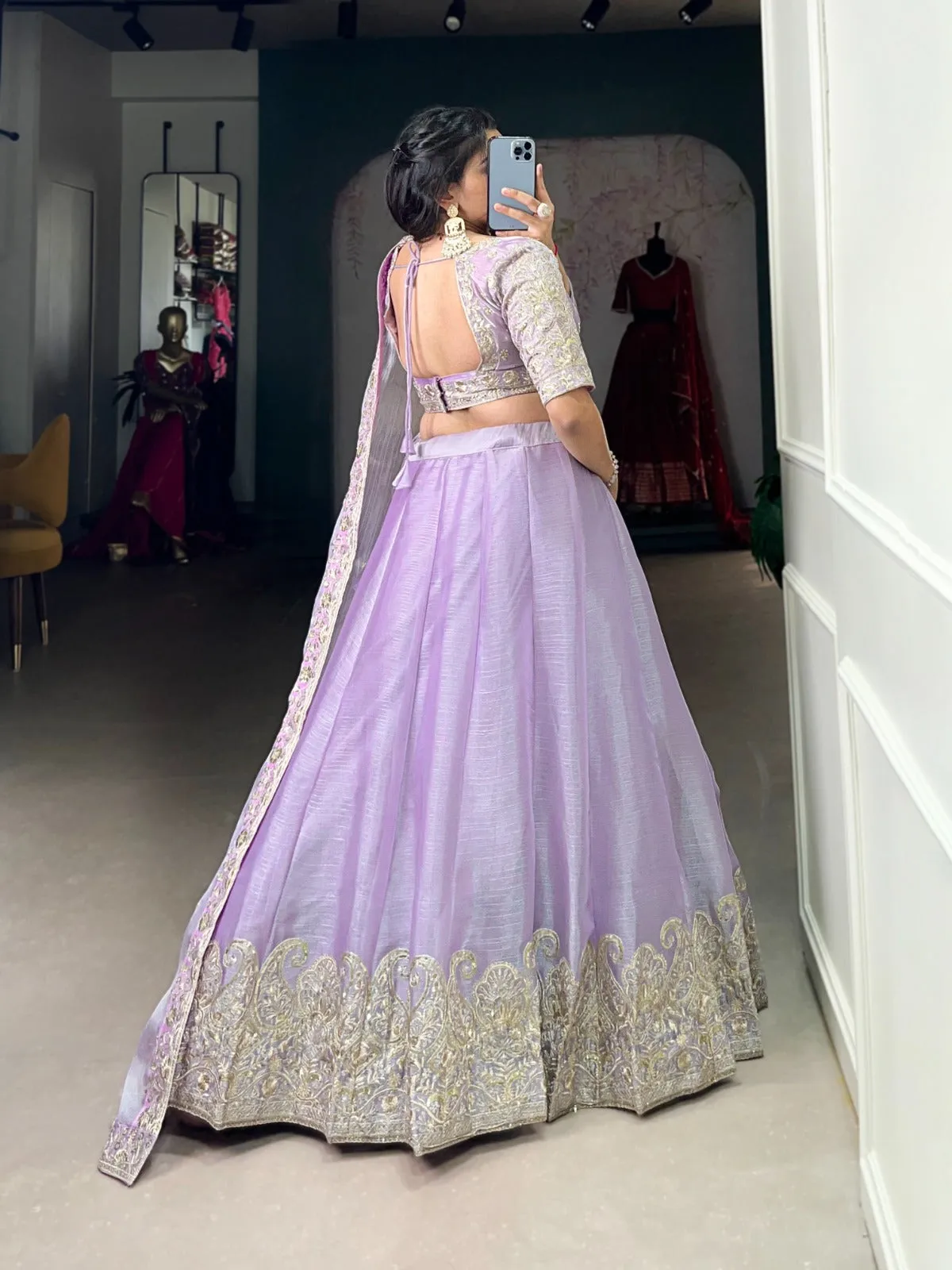 Lavender Burberry Silk Embroidered Lehenga Choli