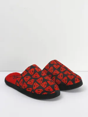 Men's Superman Print Suede Slippers,Red/Black
