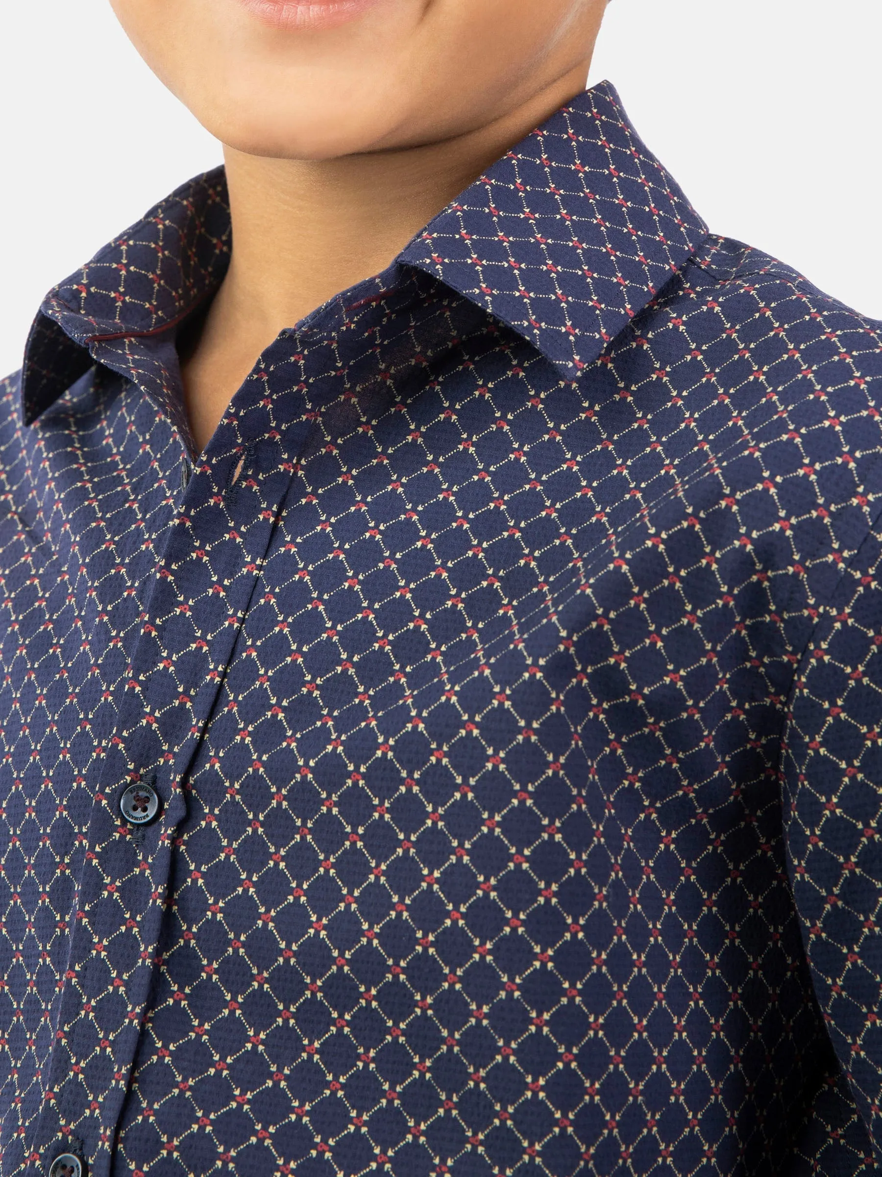 Navy Blue Geo Printed Long Sleeve Casual Shirt