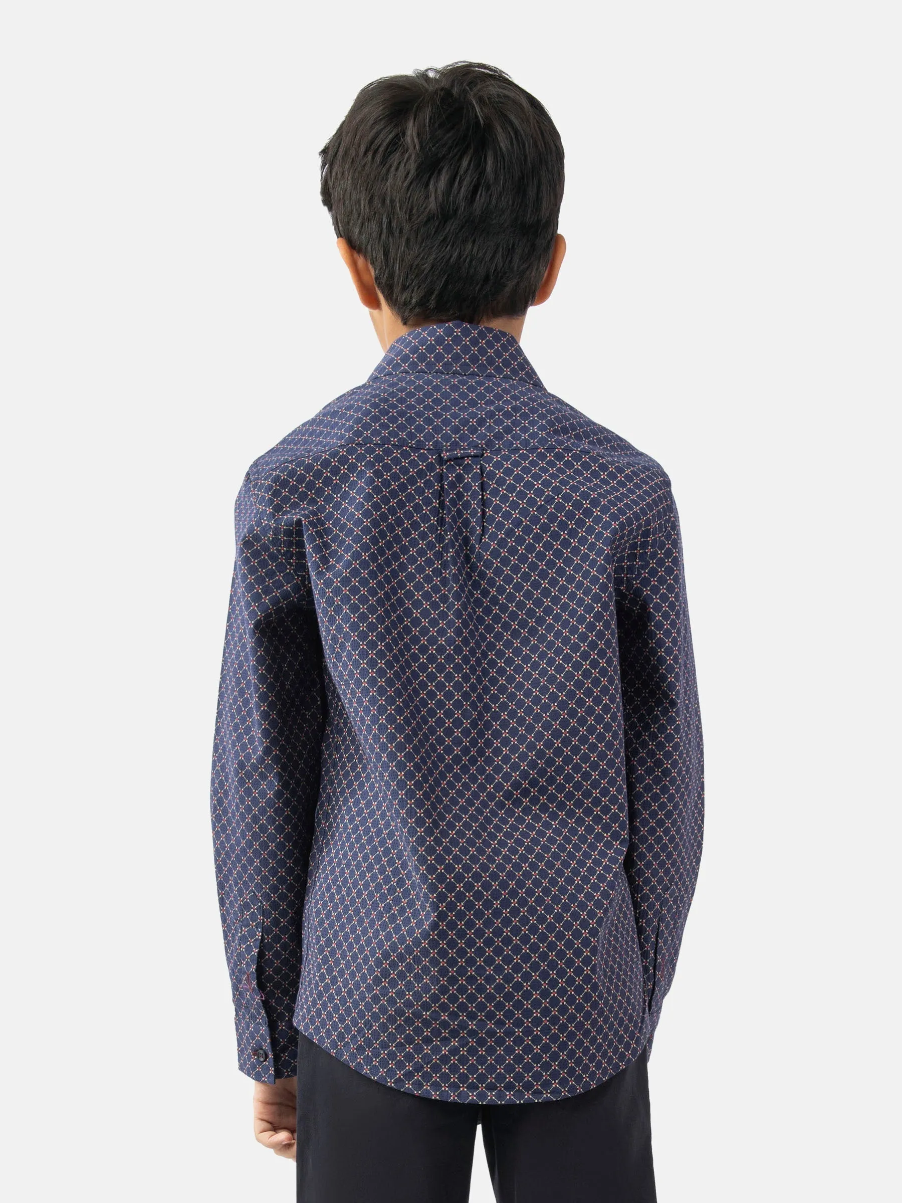 Navy Blue Geo Printed Long Sleeve Casual Shirt