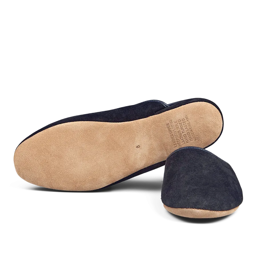 Navy Blue Suede Sheepskin Open Slippers