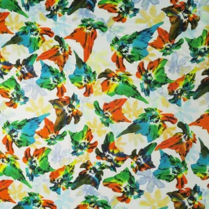 Orange Floral on a White Background Printed Polyester Mikado Fabric