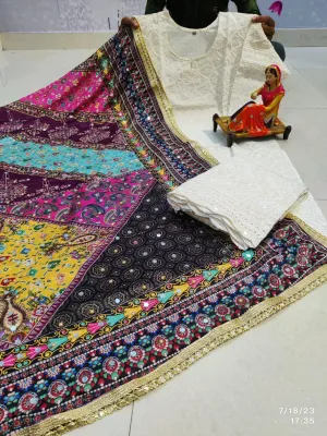 Pastel Stellar Chikankari Elegance - Pakistani Dupatta & Kurti Palazzo Set
