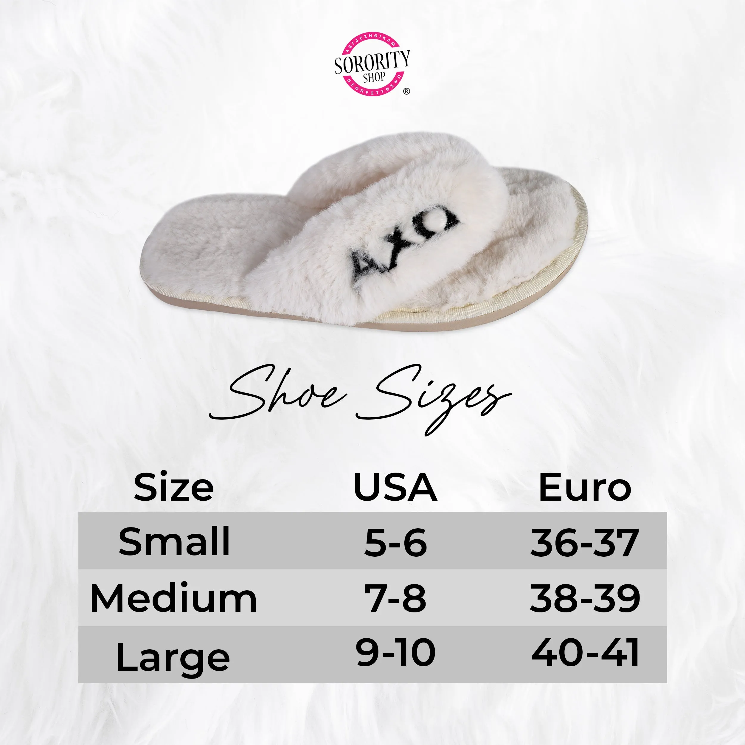 Phi Mu - Furry Slippers Women - With PM Embroidery Logo