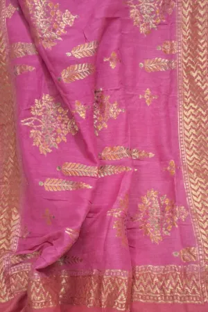 Pink Banarasi Pure Moonga Silk Brush Dyed Dupatta