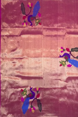 Pink Paithani Handloom Silk Brocade Blouse Fabric