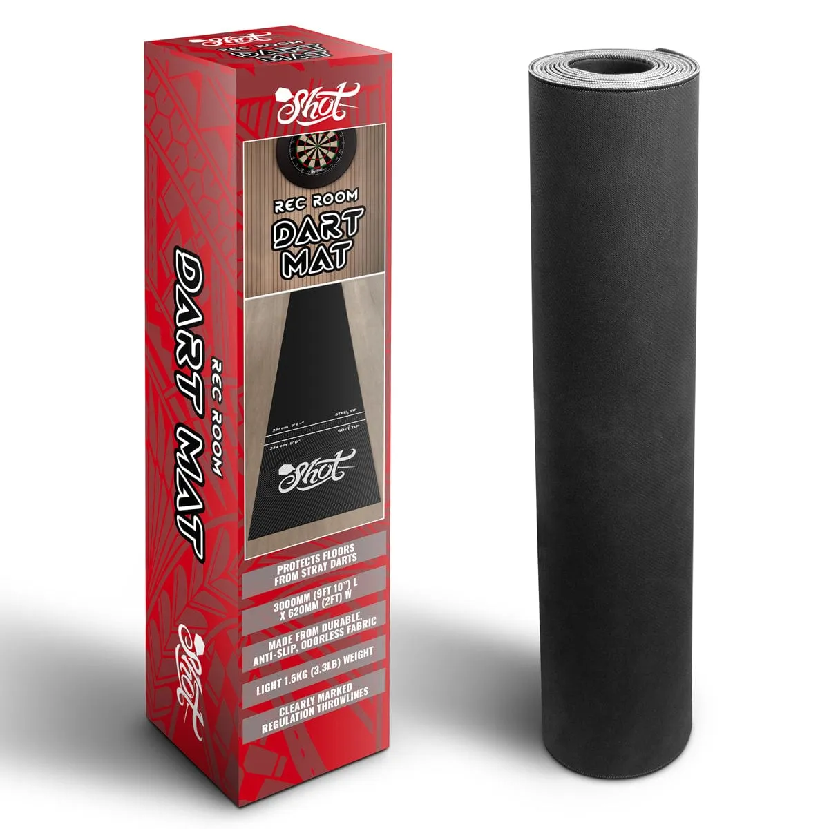 Shot Rec Room Dart Mat - Neoprene Rubber Mat - Shot Logo