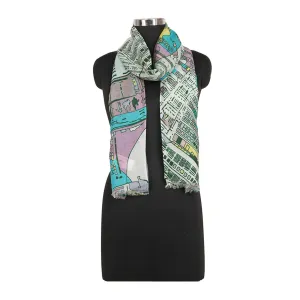 Sky Blue Geometric Printed Design Woolen Stole
