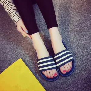 Slippers Women Summer White Stripes Three Bars
