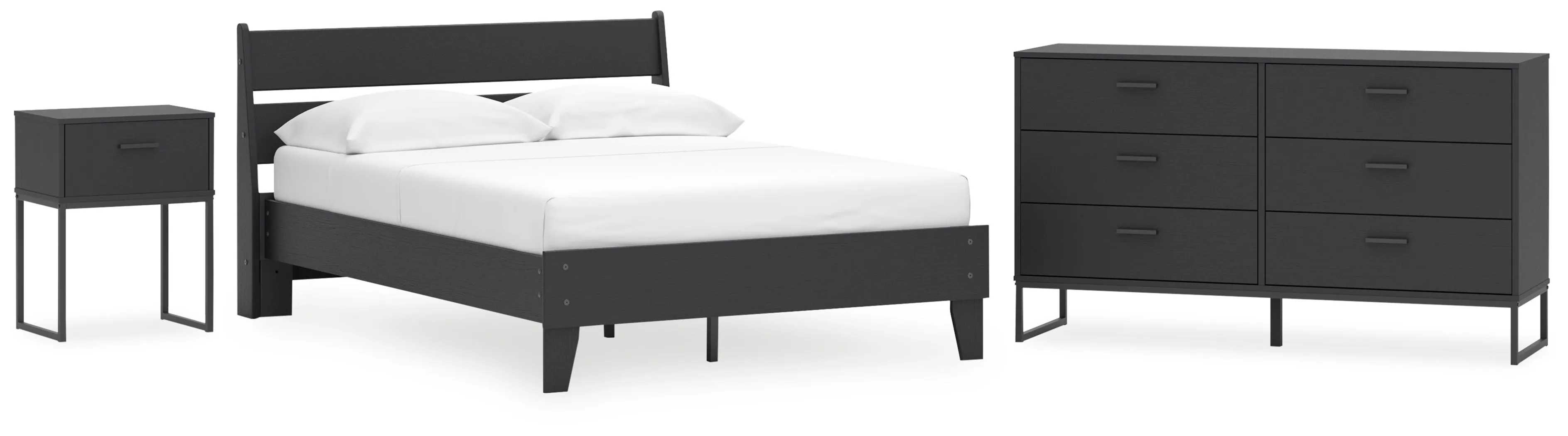 Socalle Full Panel Platform Bed with Dresser and Nightstand in Black