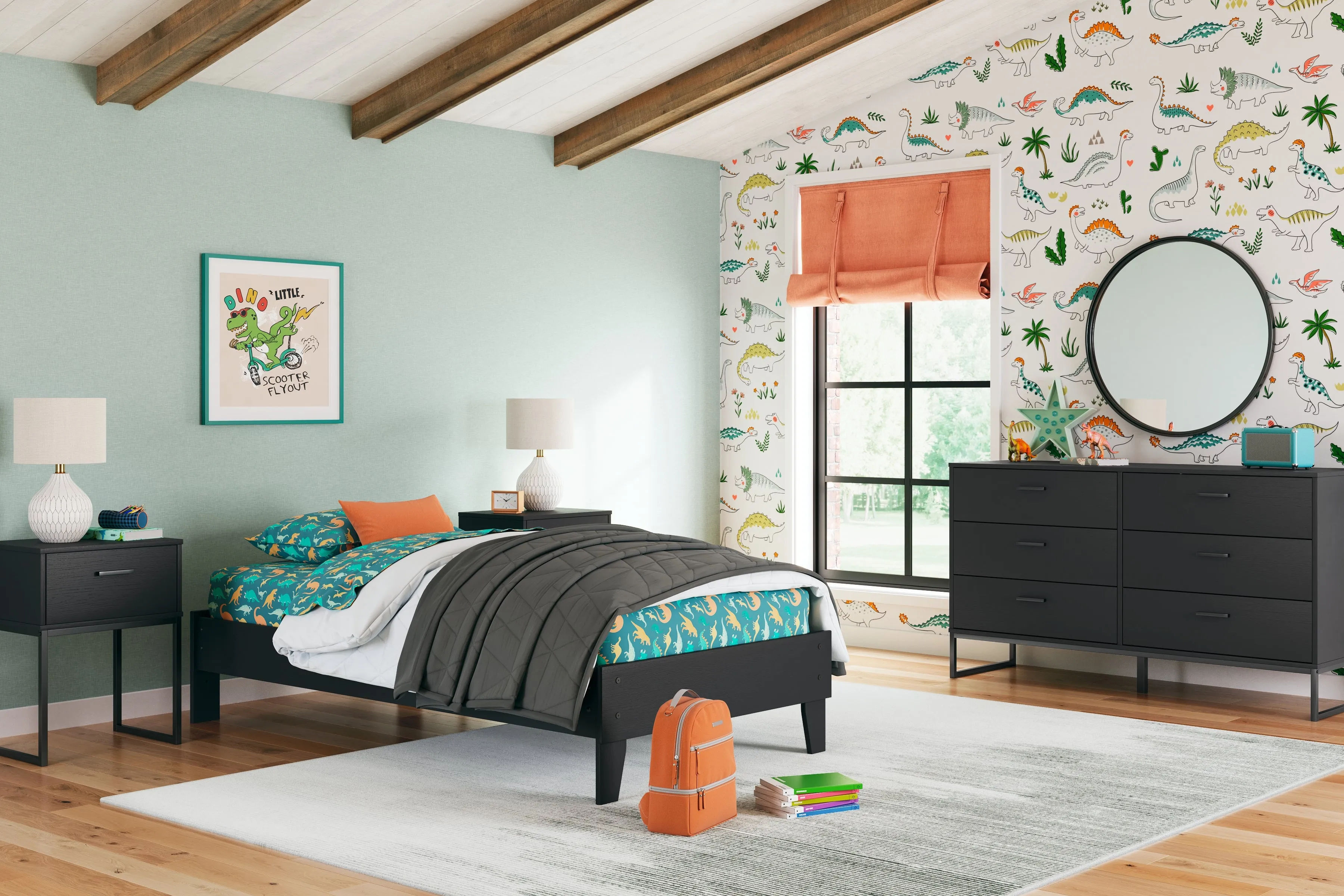 Socalle Full Panel Platform Bed with Dresser and Nightstand in Black