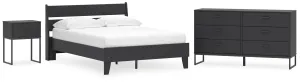 Socalle Full Panel Platform Bed with Dresser and Nightstand in Black