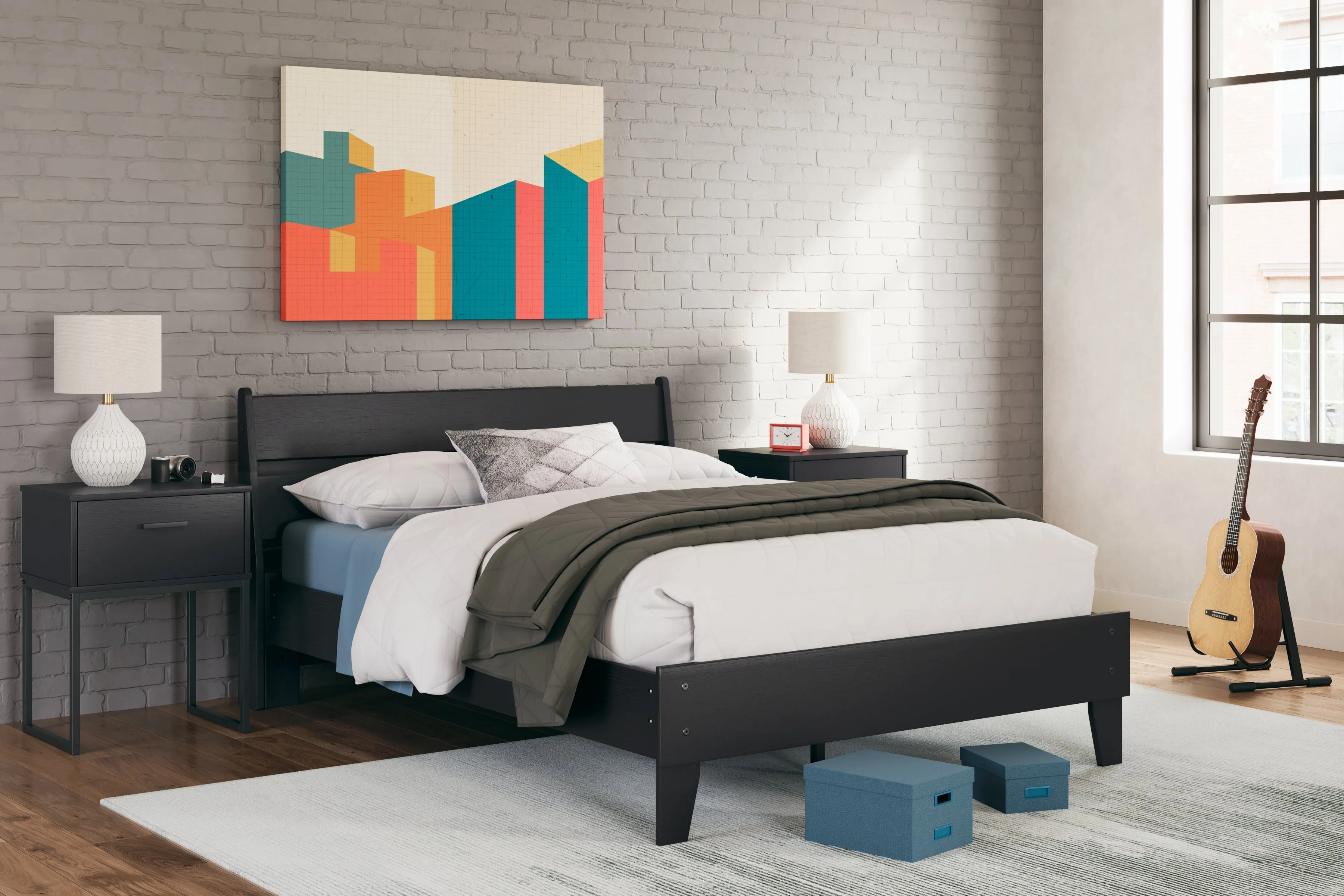 Socalle Full Panel Platform Bed with Dresser and Nightstand in Black