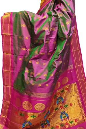 Stunning Pink and Green Handloom Paithani Pure Silk Saree - Perfect for Any Occasion!