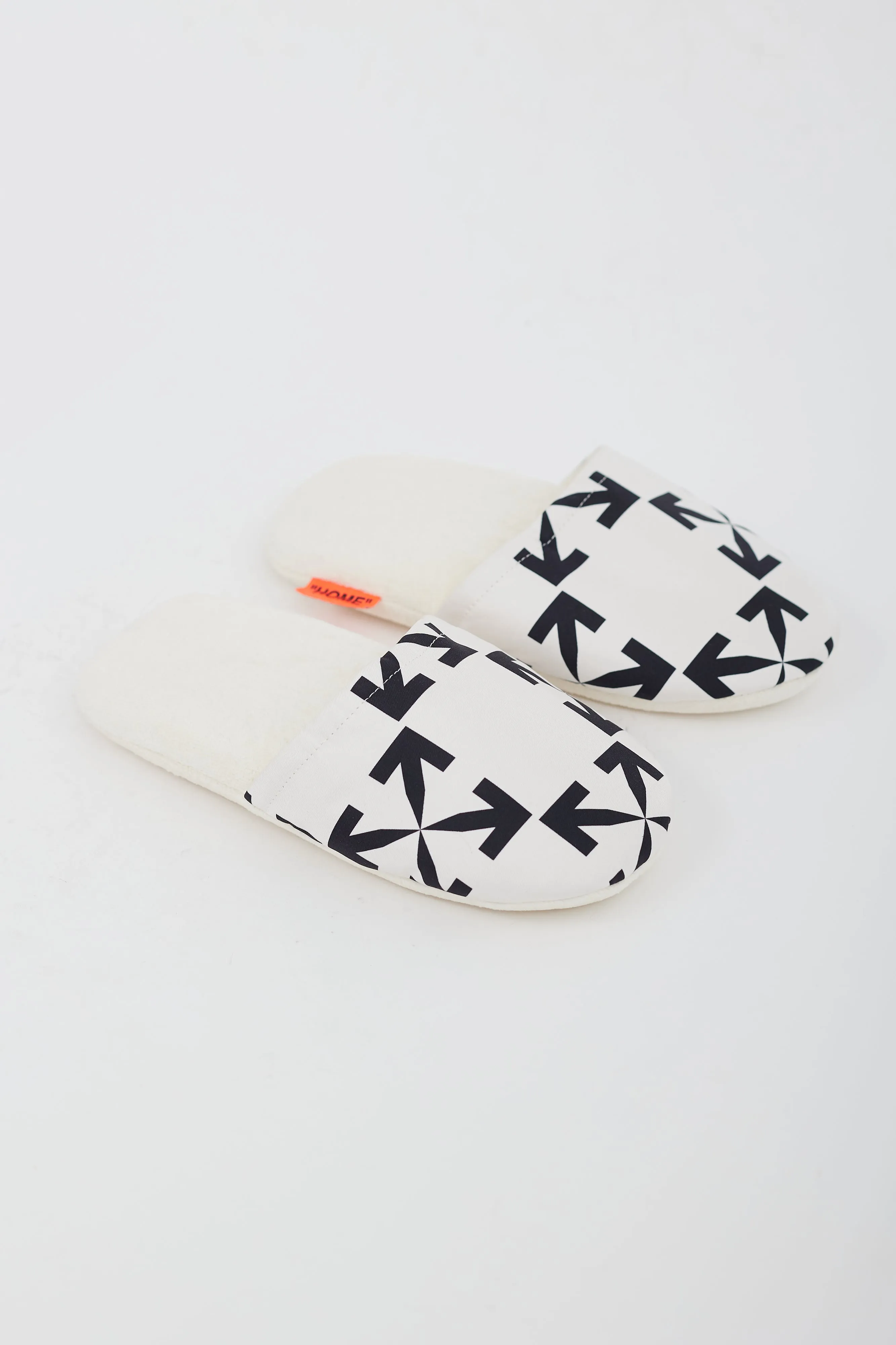 White Cotton Patterned Slippers