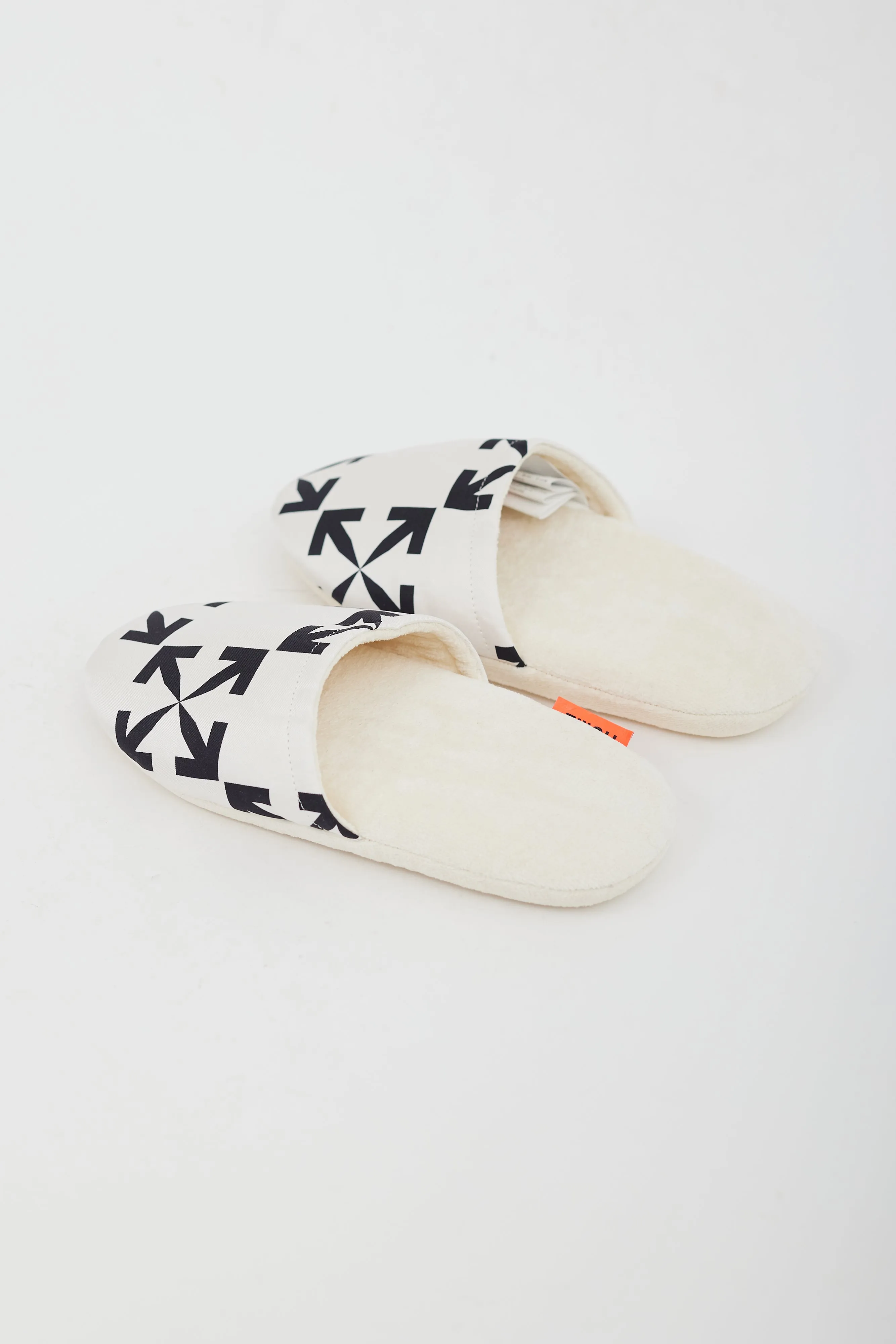 White Cotton Patterned Slippers