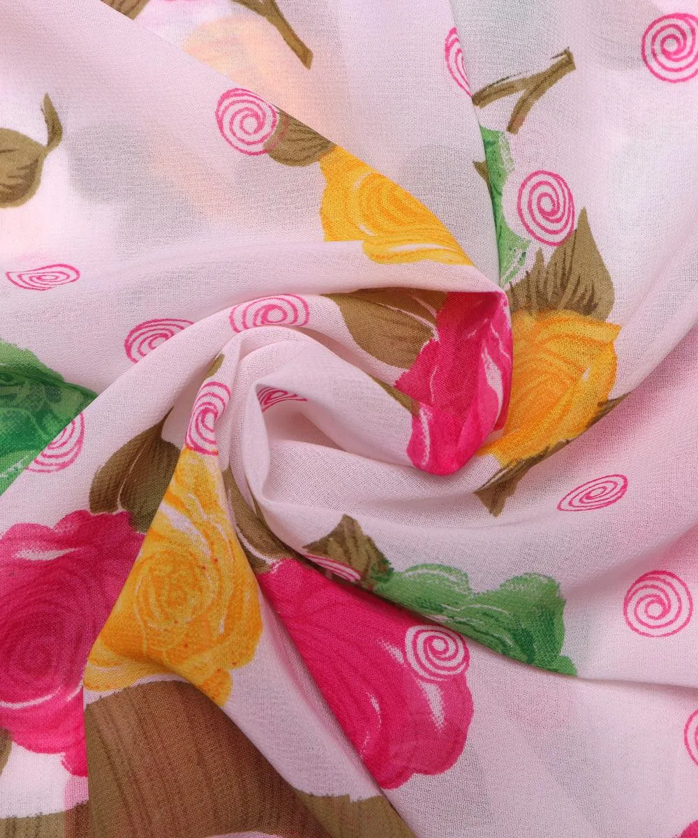 White Pink Floral Print Georgette Fabric