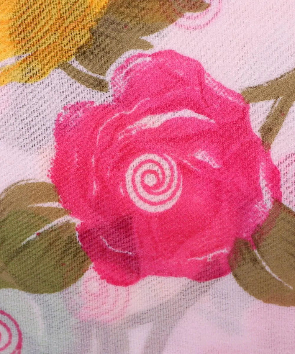 White Pink Floral Print Georgette Fabric
