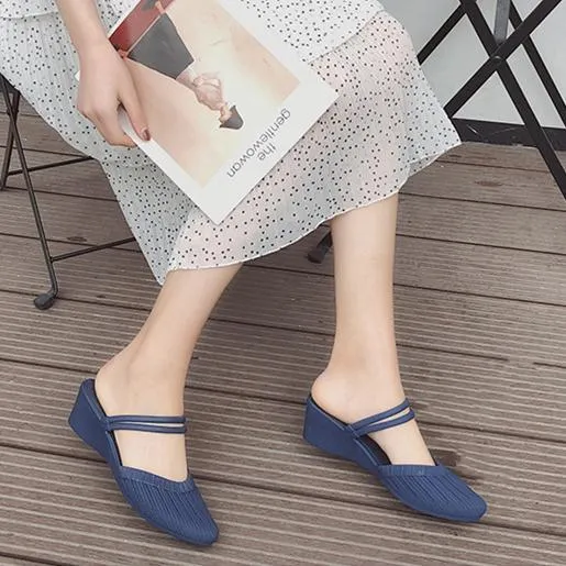 Women closed toe ankle strap 
slide mule sandals