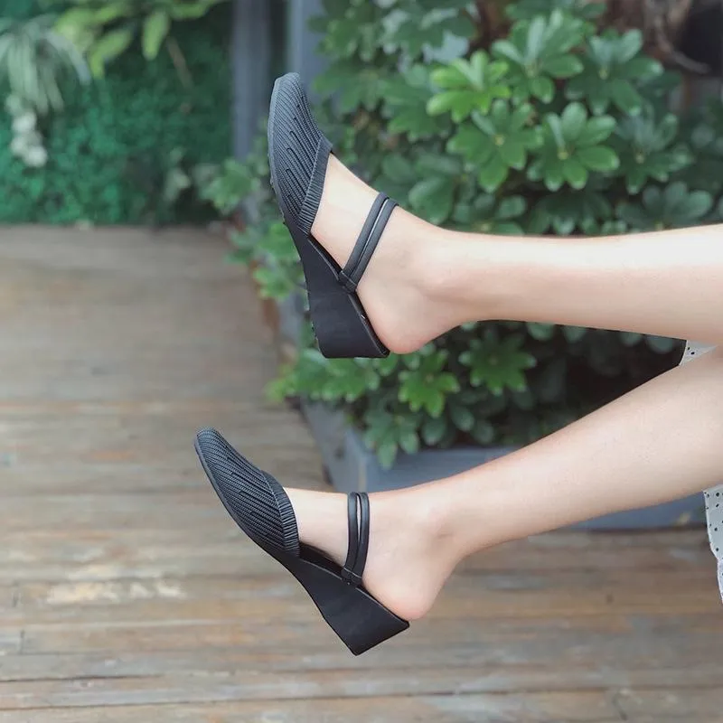 Women closed toe ankle strap 
slide mule sandals