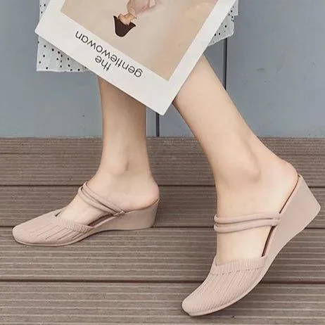 Women closed toe ankle strap 
slide mule sandals