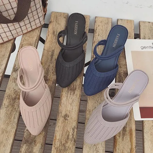 Women closed toe ankle strap 
slide mule sandals